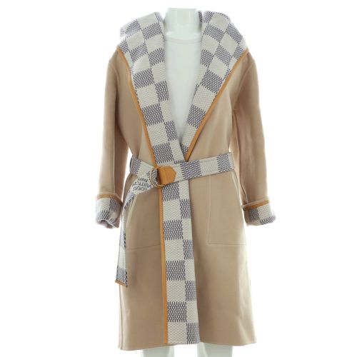 Women's Reversible Hooded Belted Wrap Coat Damier Wool Blend