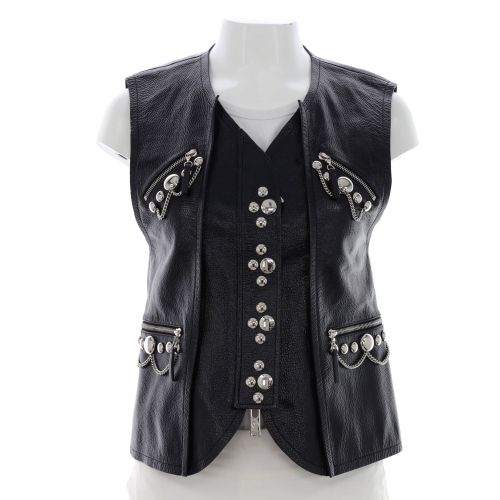 Women's Zip Up Gilet Vest Studded Leather